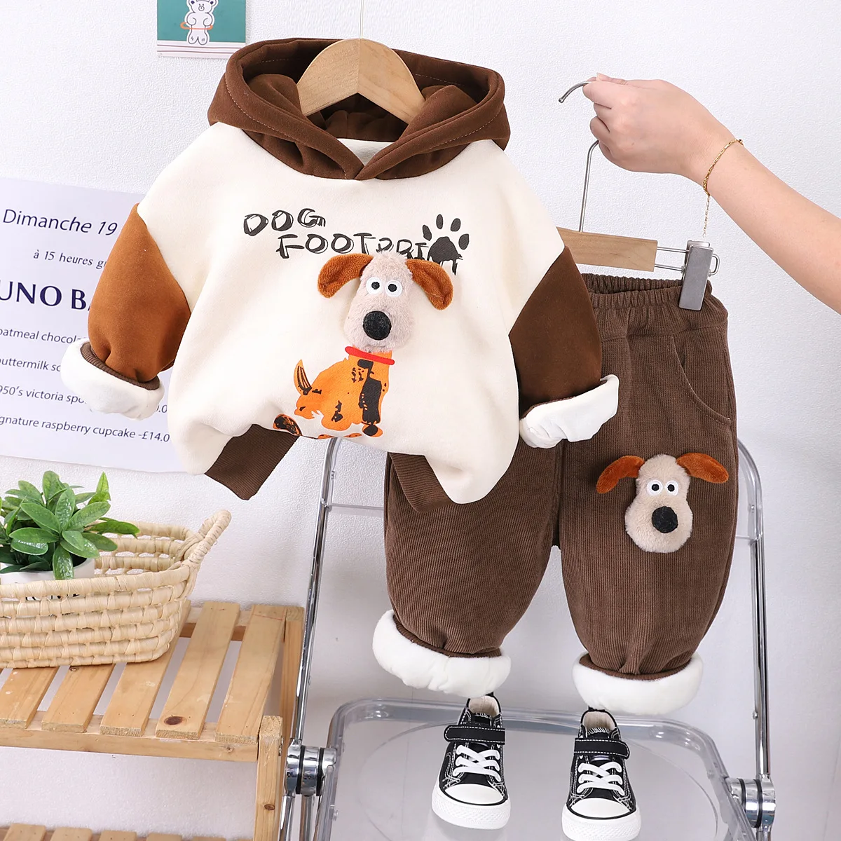 

Boys Thick Clothes Sets Winter Children Cotton Velvet Coats Hoodies Pants 2pcs Cute Suit For Baby Girls Tracksuits Kids Warm Set