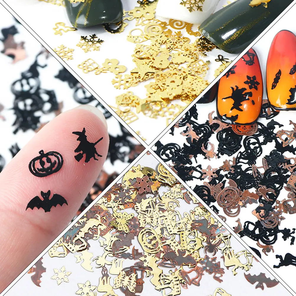 360 Uds uñas artificiales calabaza bruja estampado parches de uñas dorado negro herramienta de manicura desechable para Halloween Navidad DIY