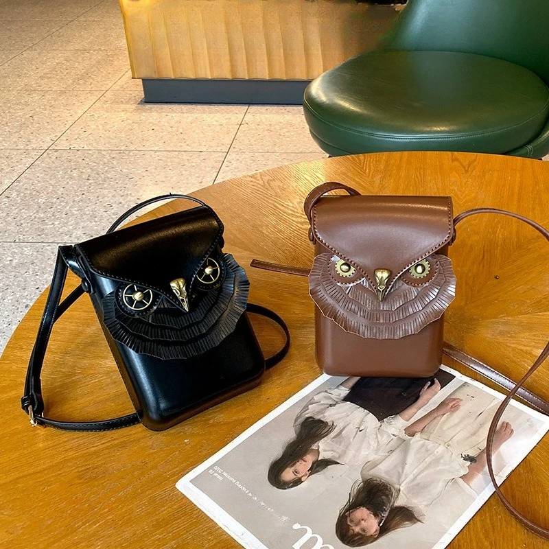 

Owl vertical small square bag women's Korean style fashionable versatile crossbody phone bag solid color shoulder crossbody bag