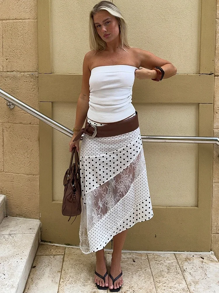 Jupe Patchwork à pois pour femmes, Sexy, taille haute, transparente, ligne a, élégante, jupe de plage, de fête, nouvelle collection été