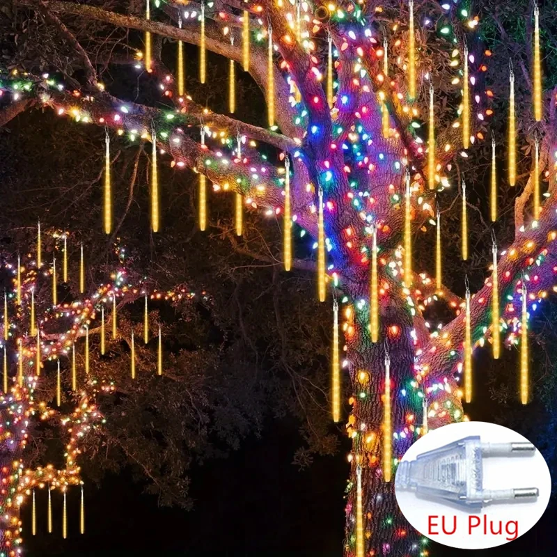 Fairy String Holiday Lighting 30/50cm 8 Tube EU Plug LED Meteor Shower Light For Christmas Garden Decoration Light Tree Decor