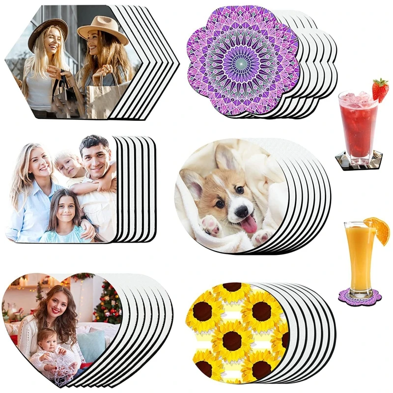 

42 Pcs Sublimation Coasters Heat Transfer Blank Cup Mat Waterproof for DIY Home Kitchen Decoration M76D