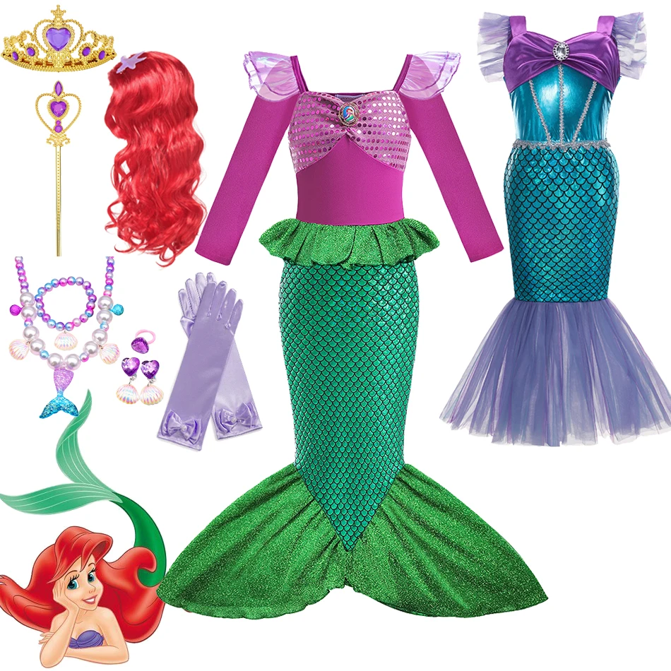 Disney Baby Girls Little Mermaid Ariel Princess Dress Kid Mermaid Fancy Cosplay Costume Children Birthday Party Carnival Clothes