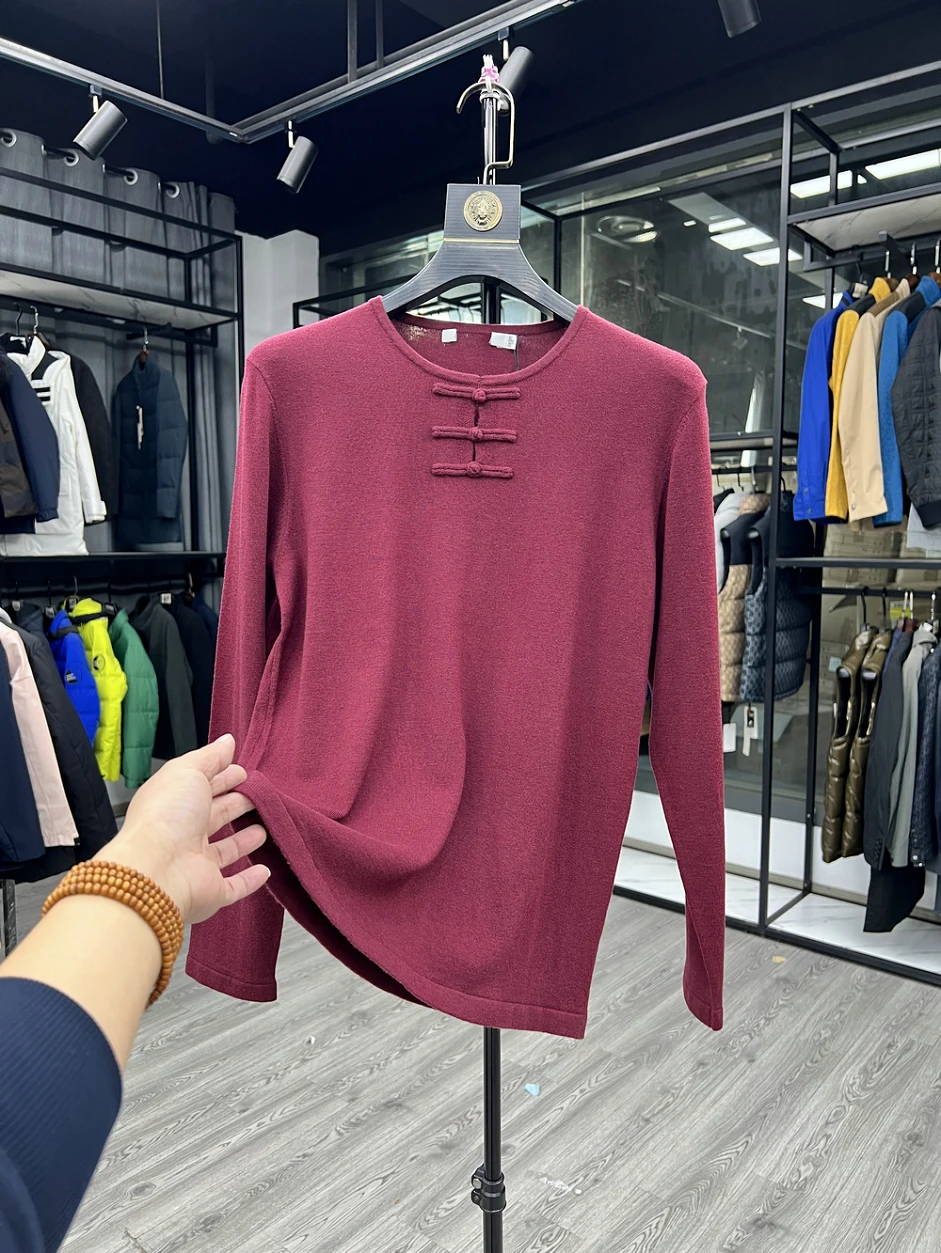 

Новый мужской повседневный вязаный свитер с круглым вырезом, в китайском стиле, с пуговицами, шерстяной трикотаж для бизнеса и отдыха