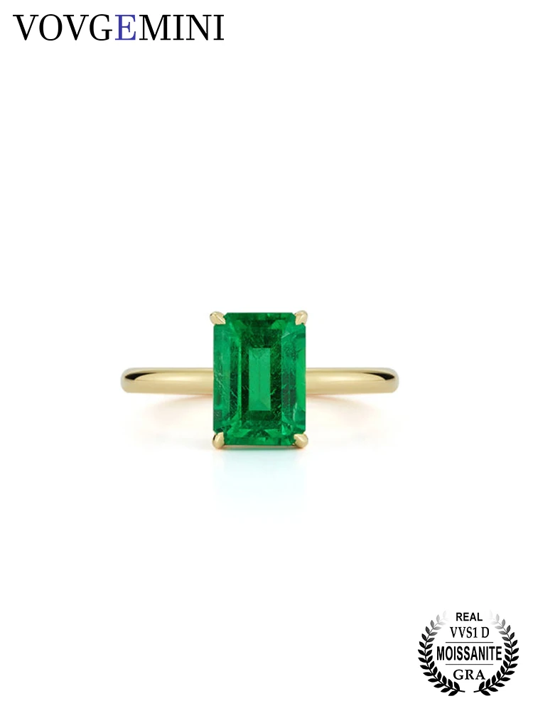 

VOVGEMINI Lab Grown Emerald Ring 2.5ct Gem 18k Yellow Gold Jewelry Solitaire Rings For Women Gift 2mm Band Open Basket