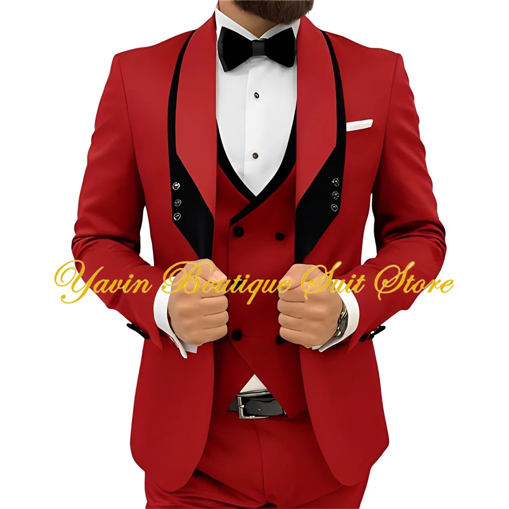 Fashion Business Men's Suit 3-Piece Set Jacket Vest Pants Slim Fit Tuxedo Wedding Party Man Suits