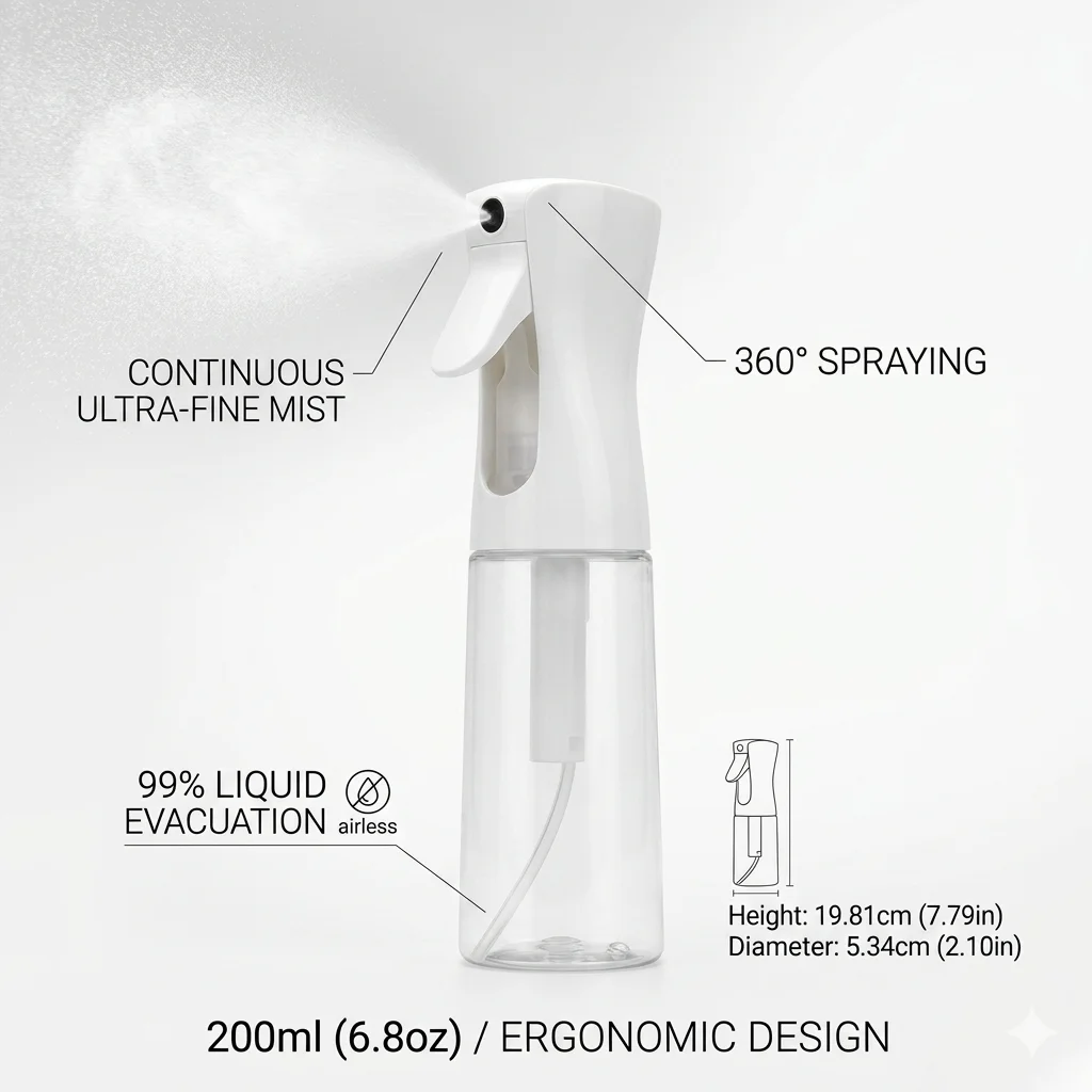 1pc Continuous Fine Mist Spray Bottle, Multi-Purpose Portable Handheld Sprayer for Hair, Facial Toner, Alcohol, Plants, Home Cleaning, Travel Liquid Container