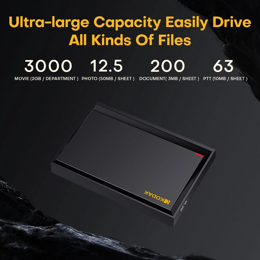 KODAK P190 Disco duro externo de 500 GB 2,5 ''HDD externo portátil USB 3.0 Disco de almacenamiento para juegos de 5 Gbps Compatible con computadora portátil de escritorio