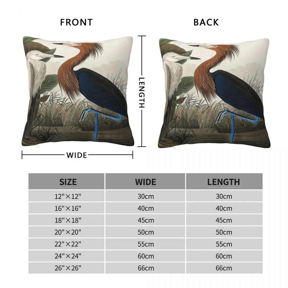 Purple Heron John James Audubon Pillowcase Polyester Linen Velvet Printed Zip Decor Throw Pillow Case Home Cushion Cover