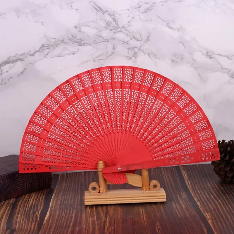 

Wedding Hand Fragrant Party Carved Folding Fan Chinese Wooden Birthday Set Decorations