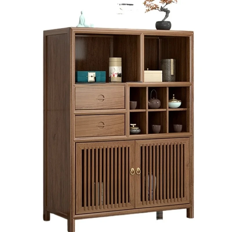 

XL New Chinese Style Solid Wood Sideboard Wall Cabinet Clothes Closet Black Walnut Color Wall Cabinet