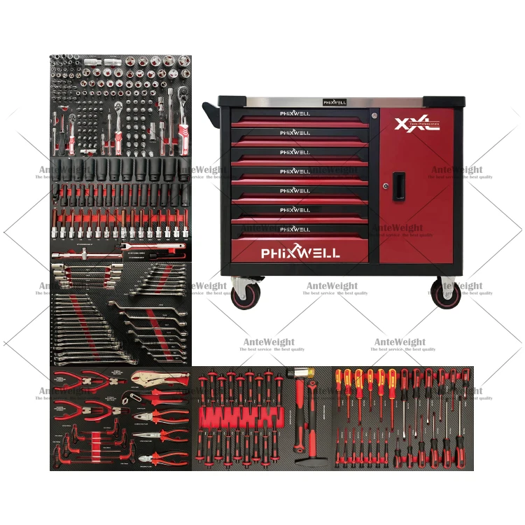 PHIXWELL 7 Drawers Professional Storage Tool Chest Cabinet Cart with Tray Tools Set and Heavy Duty Tool Box