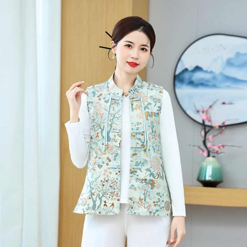 

Новая китайская модная женская жилетка на пуговицах из полиэстера для женщин среднего и старшего возраста, весна-осень