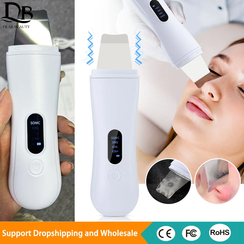 เครื่องขัดผิวด้วยอัลตราโซนิก ไอออนทำความสะอาดใบหน้าลึก EMS การสั่นสะเทือนบนใบหน้ายกเครื่องทำความสะอาดอัลตราโซนิกลอกอุปกรณ์ดูแลผิว