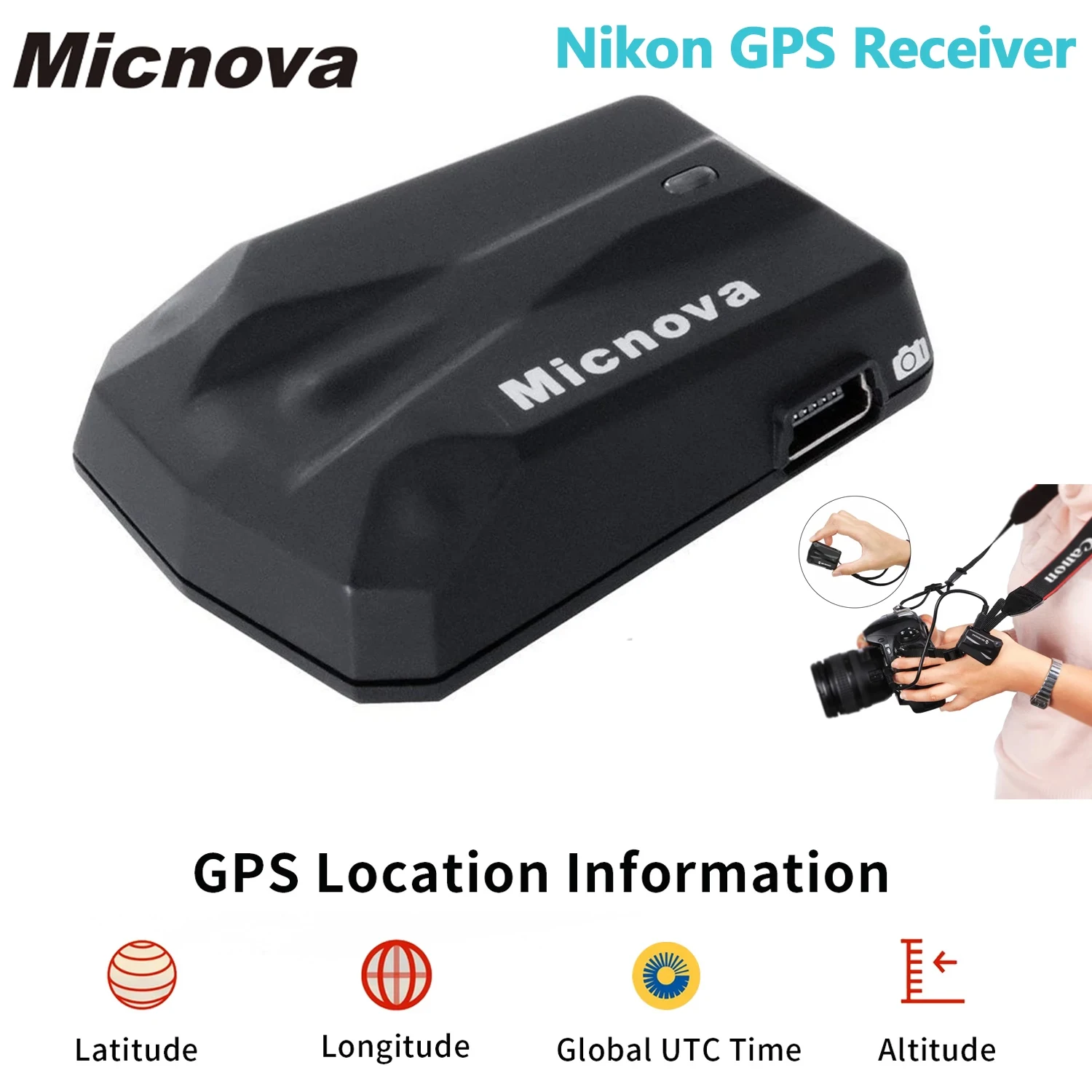 Micnova-Cámara de GPS-N, rastreador GPS, receptor, control remoto de navegación para Nikon DSLR, registro de latitud, longitud, altitud UTC