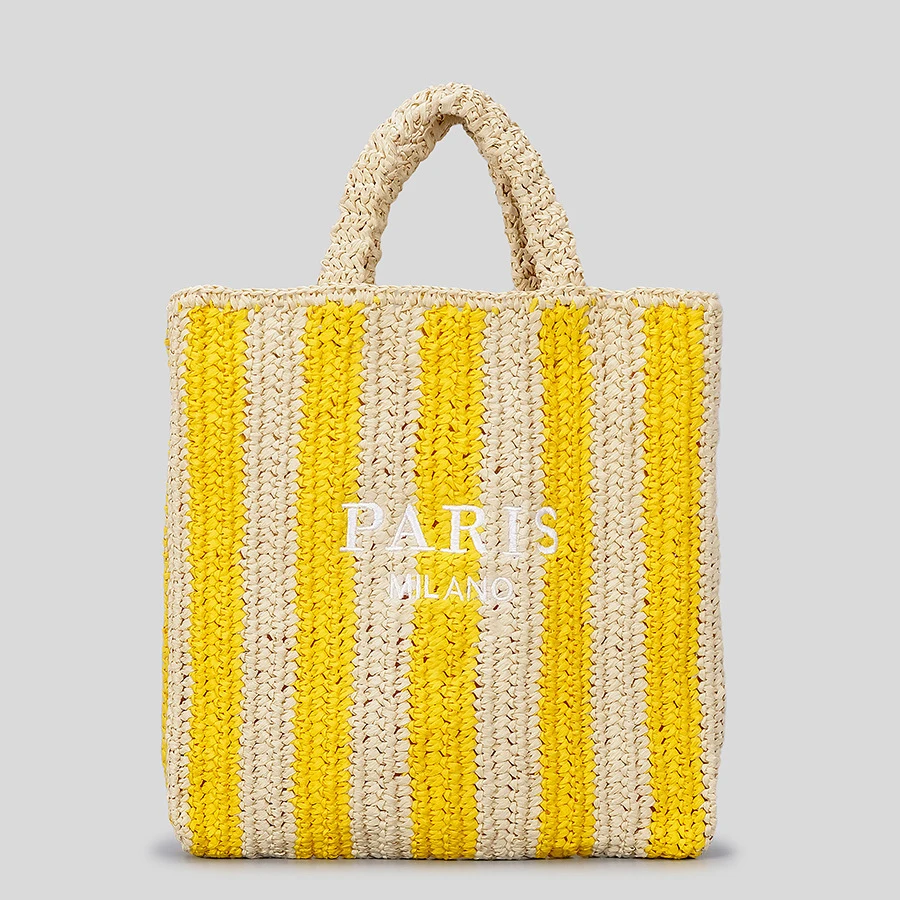 Verão Listrado Straw Bag Tecido Designer Sacos para Mulheres Bolsas Candy Color Travel Beach Bag 2023 Handmade Paper Rope Tote Bag