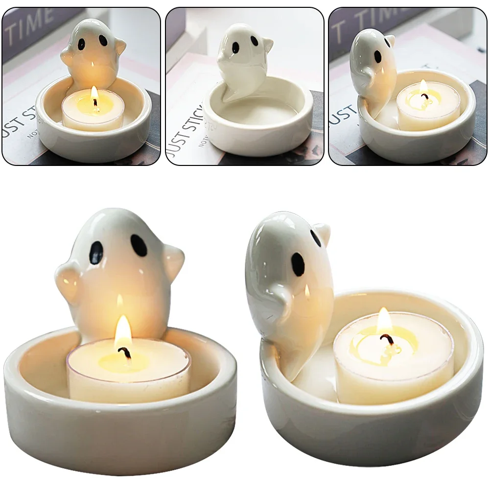 Ceramics Ghost Candle Holder Tealight Candle Holder Wedding Table Decor Cute Ghost Shape Candle Holder for Home Party Decor