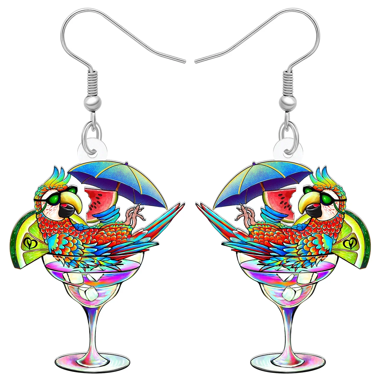 BONSNY Acrylic Sweet Hawaii Wine Cup Parrot Earrings Funny Bird Drop Dangle Jewelry Gifts Accessories For Women Girls