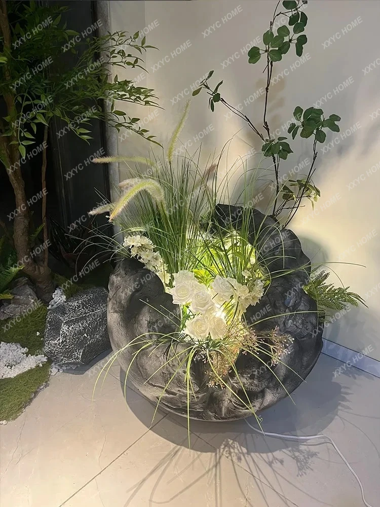 TTArtificial Green Plant Spherical Bubble Carving Soft Decoration Hallway Indoor And Outdoor Rockery Lighting Ornaments