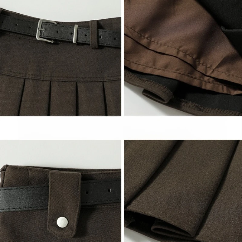 Seoulish Autumn Winter High Waist Woolen Women's Pleated Skater Mini Skirts 2025 Vintage Korean A-line Sexy Mini Skirts Female