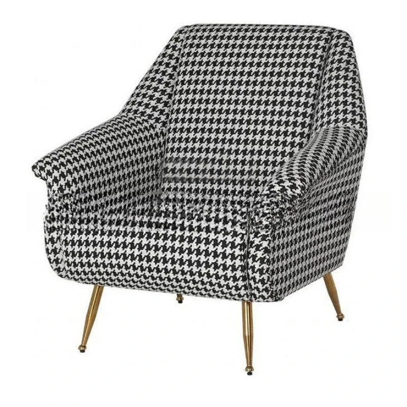 

Nordic Modern Thousand Birds Grid Fabric Single Sofa Furniture Cafe Stainless Steel Leisure Sofa Chair