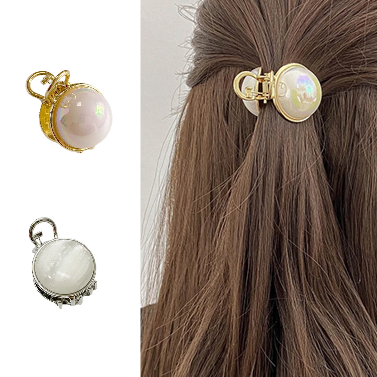 1 PC Small Size Round Pearl Claw Clips Half-Tie Ball Head Hairpin Hair Styling Hair Clip Elegant Women Metal Barrettes