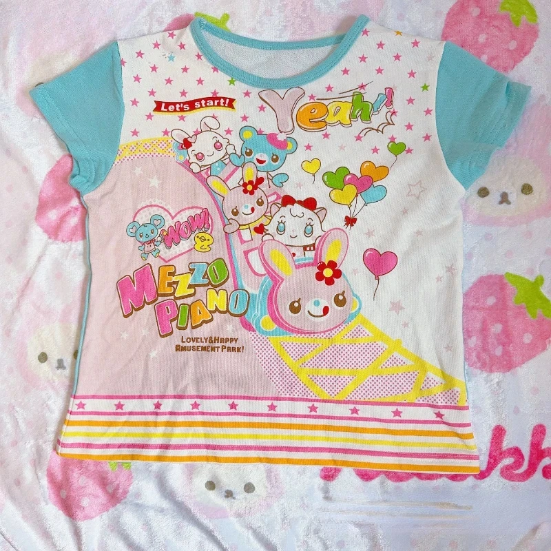 

2025 misa hot sale Japanese Kawaii Crop Top Cartoon Print Harajuku Patchwork Lolita T-shirt Women Y2k Aesthetic Slim Tee Vintage
