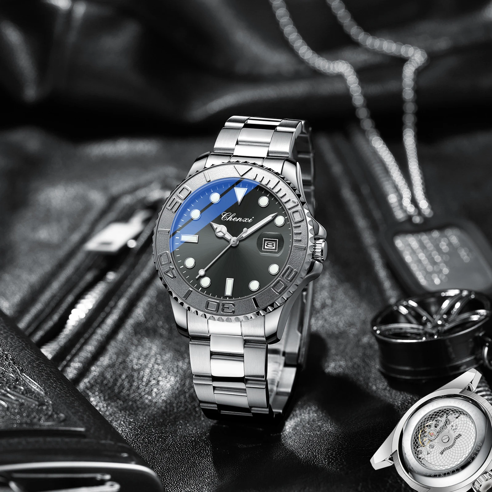 Chenxi 남성용 투명 중공 바닥 시계, 럭셔리 쿼츠 손목시계, 비즈니스 캐주얼 시계, 선물, 새로운 패션, 0015