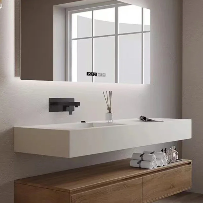 Log rock slab ceramic basin seamlessly connected to wash basin face bathroom cabinet