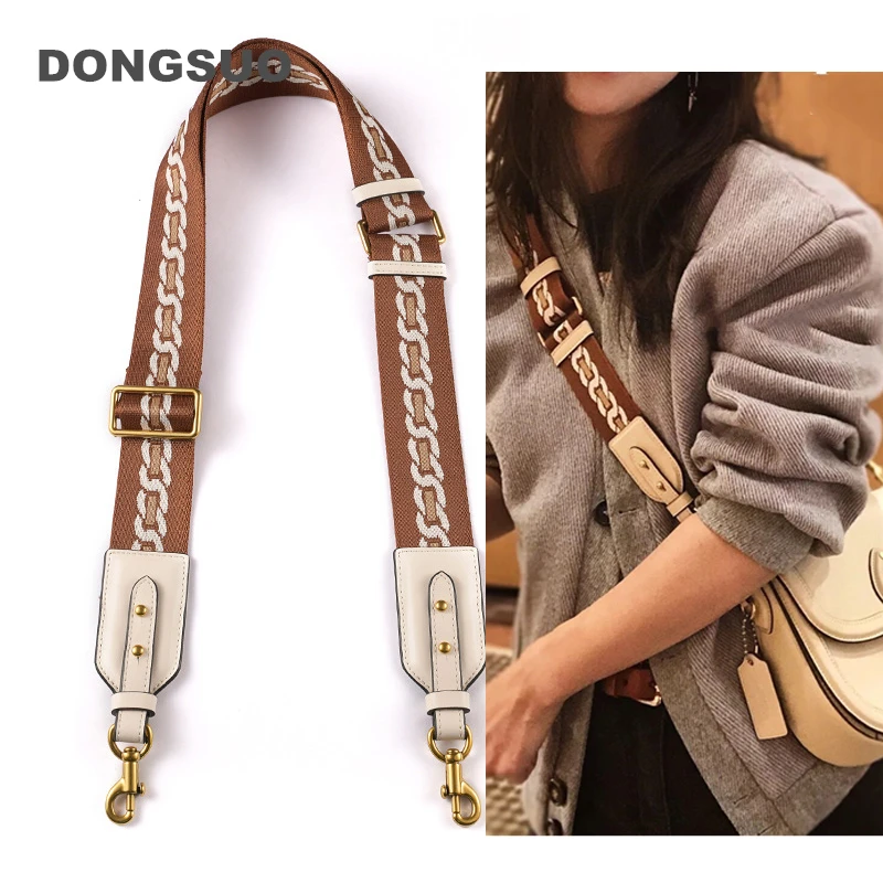 Nylon strap brown canvas adjustable strap designer shoulder bag belt replacement with genuine leather handbag parts accessory