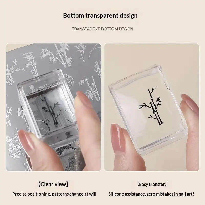 Square Clear Silicone Nail Stamp Set Alcohol Cleanable Suitable For Large Plates Includes Scraper And Replacement Heads