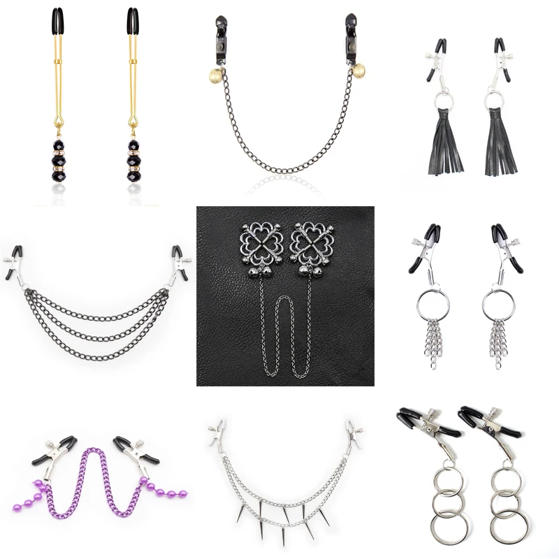 Pinzas de Metal para Bondage para pezones, pinzas de cadena para labios, esclavo BDSM para mujeres, juegos sexuales para adultos, pinzas de trébol