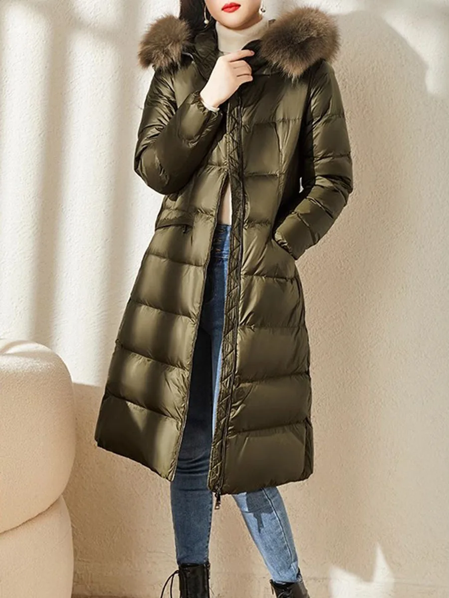 2024 New High Quality White Duck Down Jacket Big Fur Collar For Women