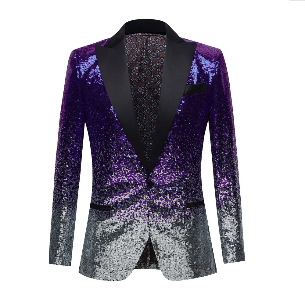 HOO 2024 Men\'s Gradient Sequin Color Matching Casual blazer  New Performance Host MC Dress