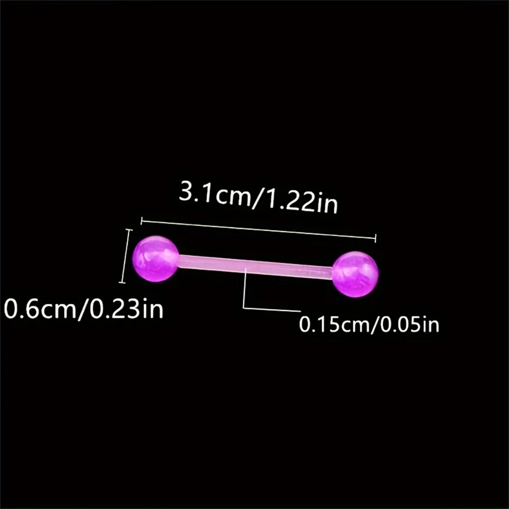 20 Stück zufällige, im Dunkeln leuchtende Acryl-Körperpiercing-Schmuck, flexibles, buntes Langhantel-Piercing für Zunge, Bauch für Unisex – Detail 7