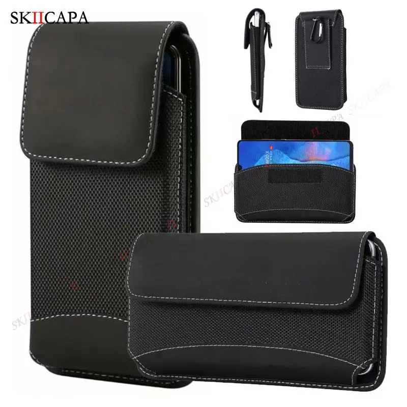 Phone Bag Pouch For Samsung Galaxy S24 Ultra Plus Case Oxford Leather Holster Belt Clip Bags Cover For Galaxy A15 A05s Purse Bag