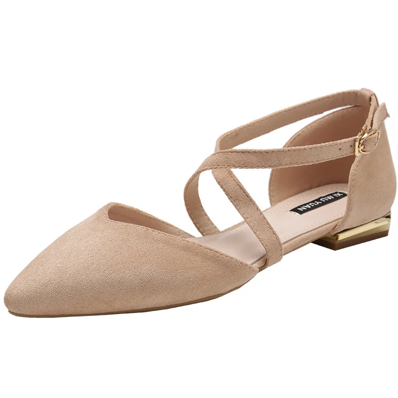 

Women Striped Pointed Toe Flats Shoes Female Autumn New Cross Strap Sandals Woman Flat Heels Casual Shoes Plus Size