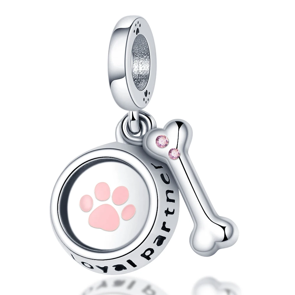 Novo 925 prata esterlina gatos & cães animais pata imprime encantos finos diy contas caber pandora pulseira para feminino jóias acessórios