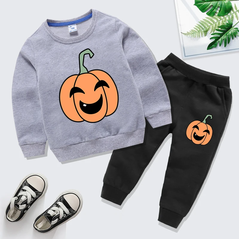 Children Clothes Cartoon Pumpkin Halloween Pullover+Pants 2pcs Sets Autumn Toddler Girls Boys Long Sleeve Sweatshirt Tracksuits