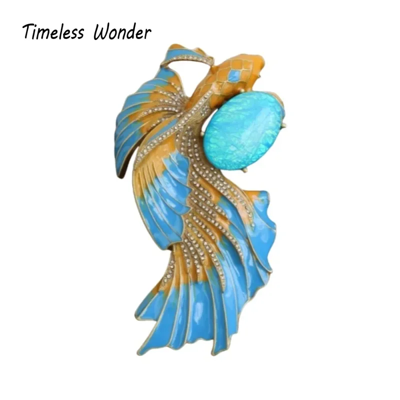 Timeless Wonder Fancy Zircon Enamel Fish Brooch Pins for Women Designer Jewelry Runway Rare Luxury Cute Gift Top Mix 4444