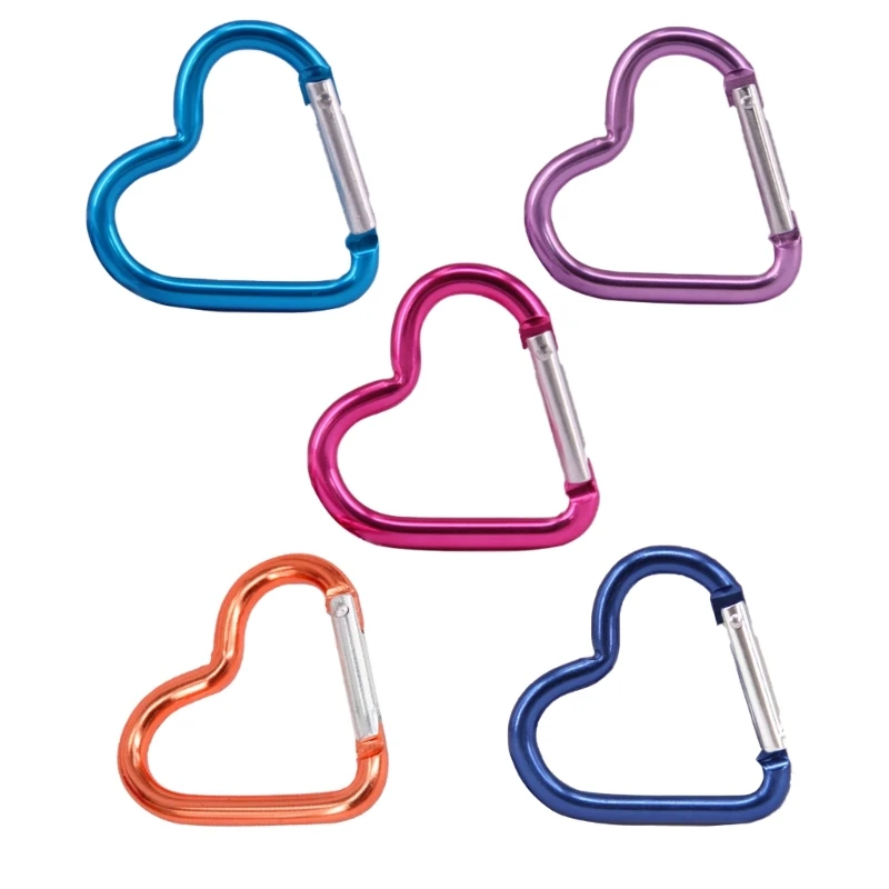 5Pcs Heart Spring Clip Aluminum Alloy Carabiner Key Rings Clip Outdoor Camping Keyring Hook Easy to Use