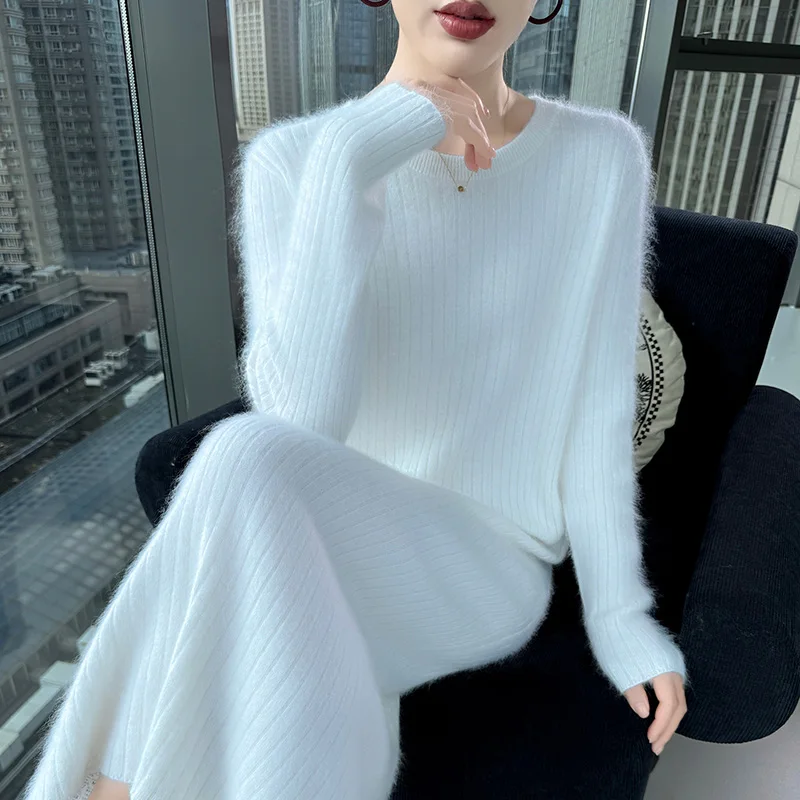 

Autumn And Winter Mink Wool Skirt Ladies Round Neck Solid Color Knitted Pullover Sweater Skirt Loose Fashion Joker Dress