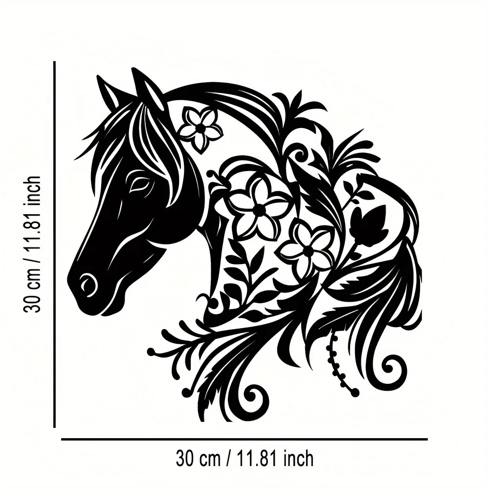 CIFBUY Wrought Iron Metal Wall Art Horse Head Boho Flower Rustproof Weatherproof Indoor Outdoor Hanging Decor