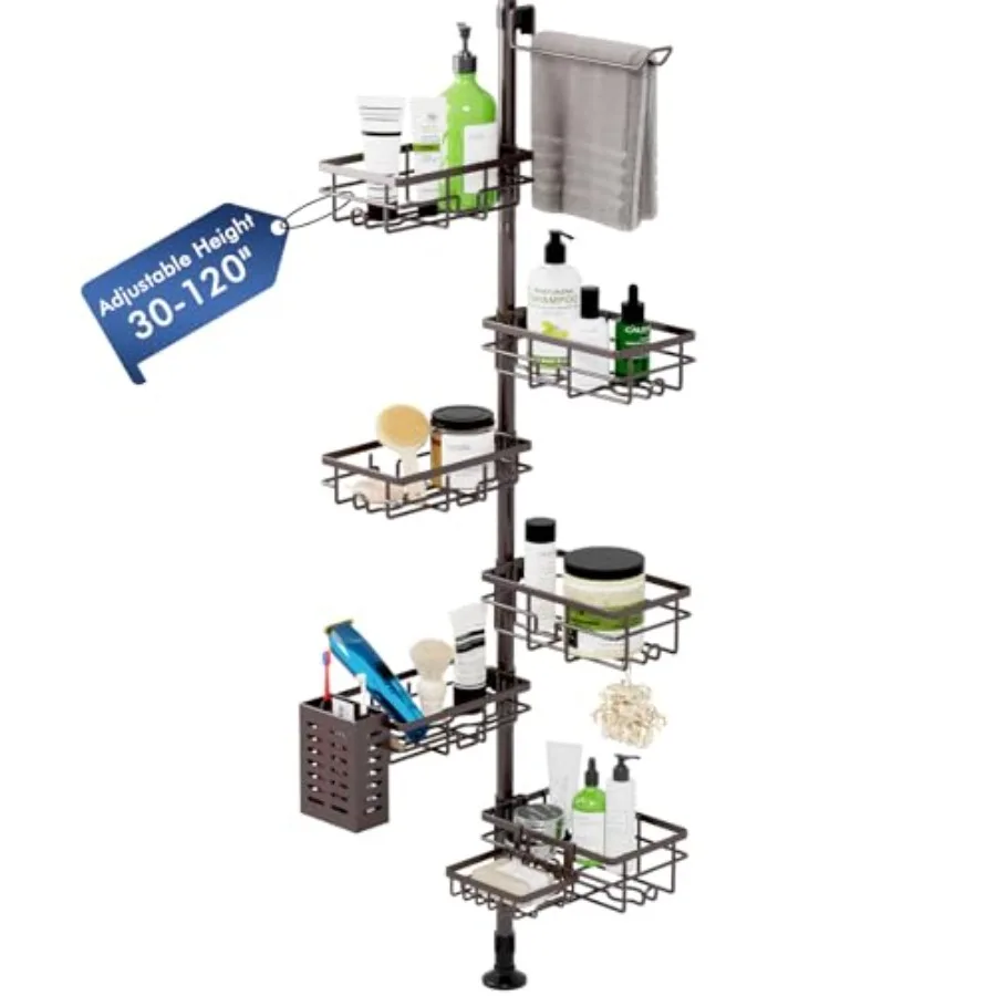 

Угловая полка для душа на телескопической штанге, регулируемая 30-120 дюймов, органайзер для ванной, нержавеющая, 6-ярусная, угловые полки для душа, для полотенец