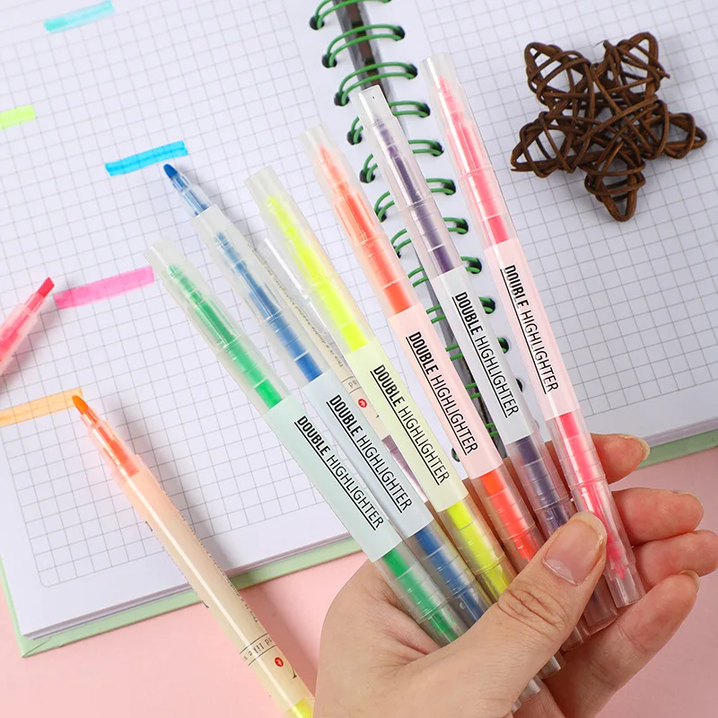 24 Pcs Wholesale Dual Tip Highlighter Pen Set | Colorful Chisel & Fine Tip Markers for Students Journaling | School Art Supplies