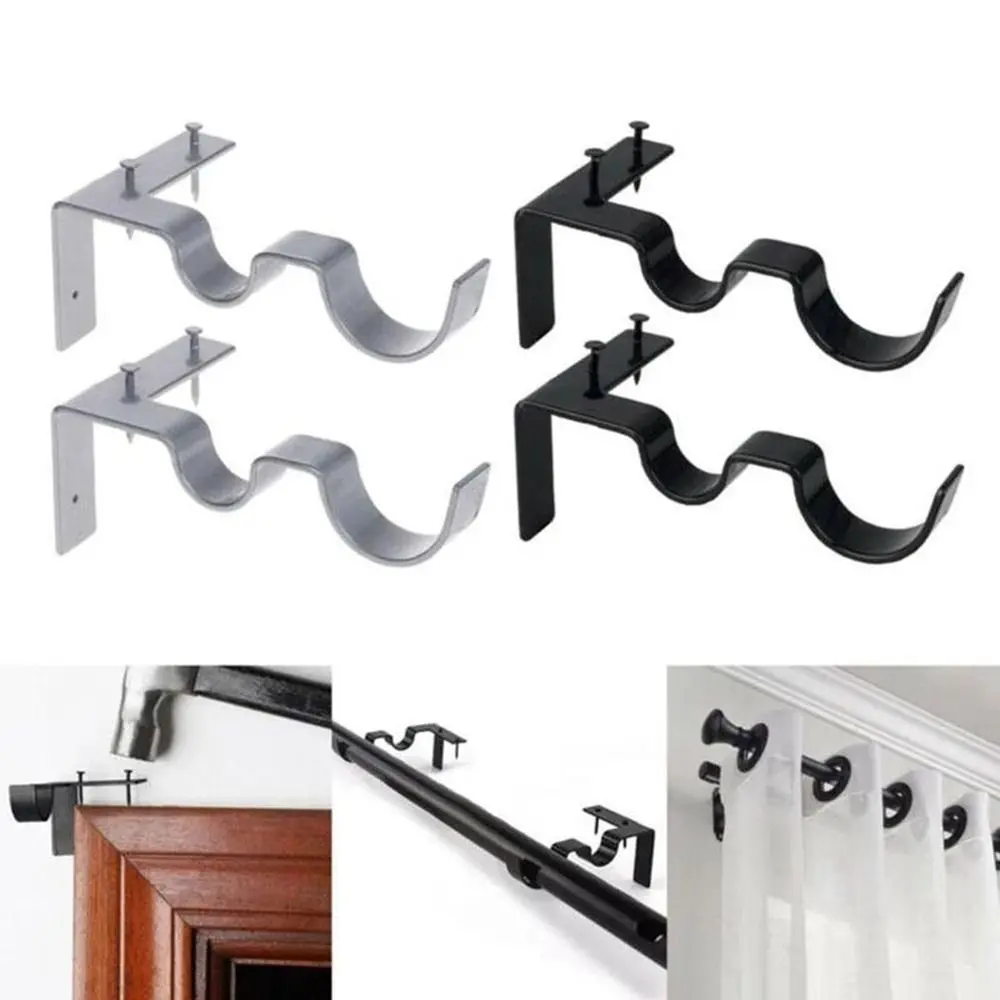 Portable Hanger Holder Double Hang Window Frame Hanging Rack Hook Shower Curtain Pole Bracket Fixed Clip Curtain Rod Brackets