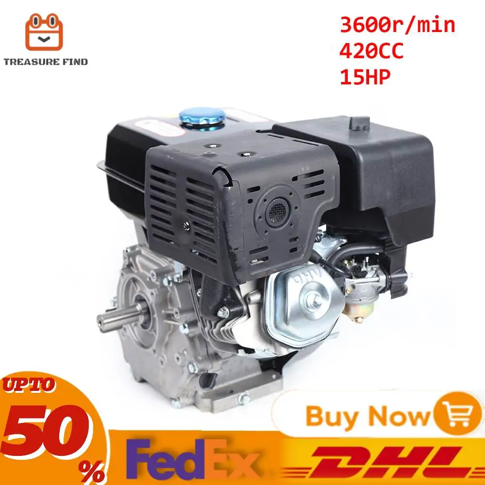 420CC 15 HP Petrol Gas Motor Engine Manual Recoil Pull Start 4-Stroke Single Cylinder Air-Cooling Gasoline W/Oil Alarm