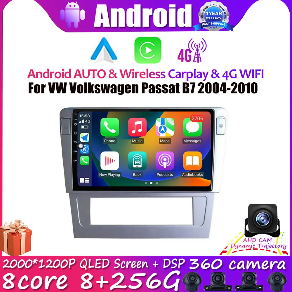 

Car Radio Android 14 Auto Autoradio Multimedia For VW Volkswagen Passat B7 2004-2010 GPS With Rear Camera WIFI BT USB Carplay