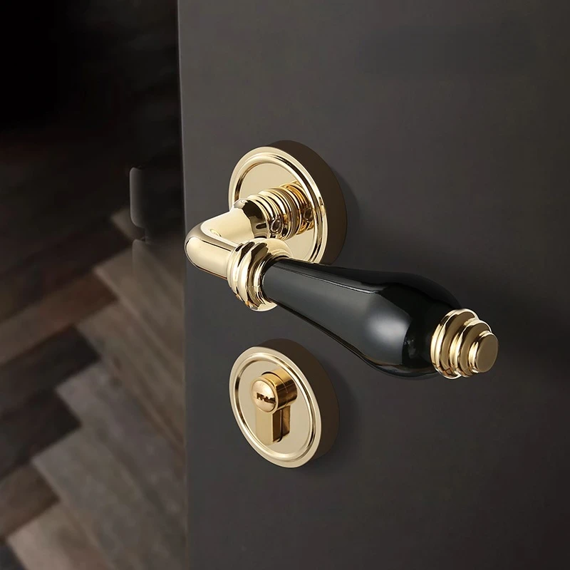 

French medieval style zinc alloy ceramic door handle, silent household magnetic ceramic lock, bedroom door lock