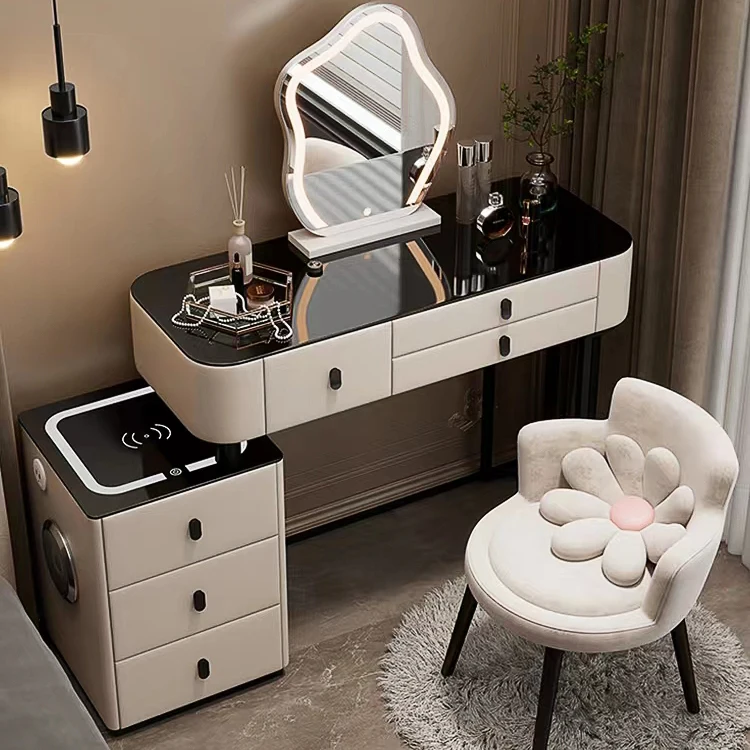 

Italian Style Bedroom Dresser Set Make Up LED Makeup Dressing Table With Lighted Mirror